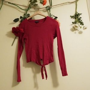 Wine/Red Ribbed Long Sleeve T-Shirt